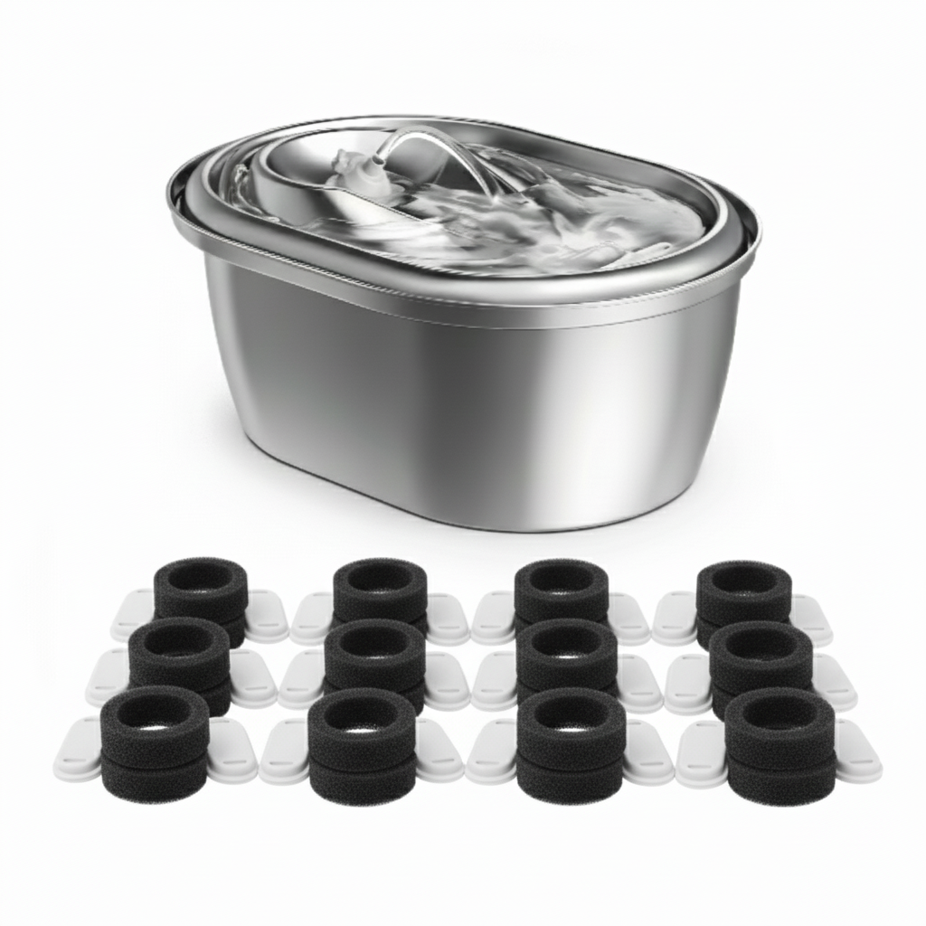 3L stainless steel pet water fountain with dishwasher safe design for dogs and cats with 12 filters included 