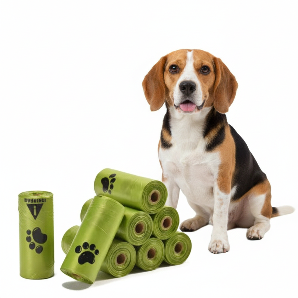 Biodegradable dog poop bags on rolls