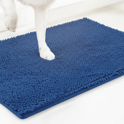 Navy Blue super absorbent microfiber dog door mat with chenille texture for muddy paws