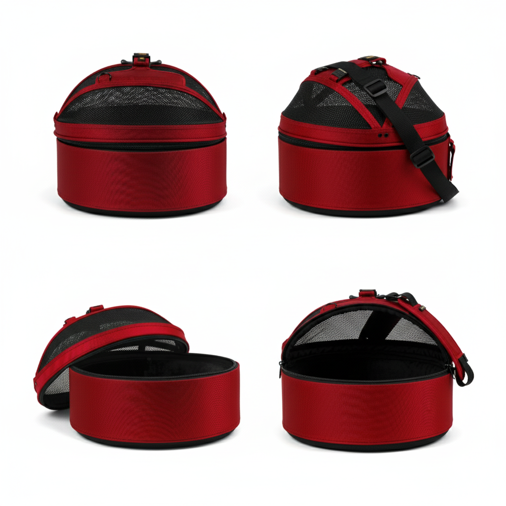 Deep Red convertible pet travel bed - carrier for cats and small dogs up to 15 lbs