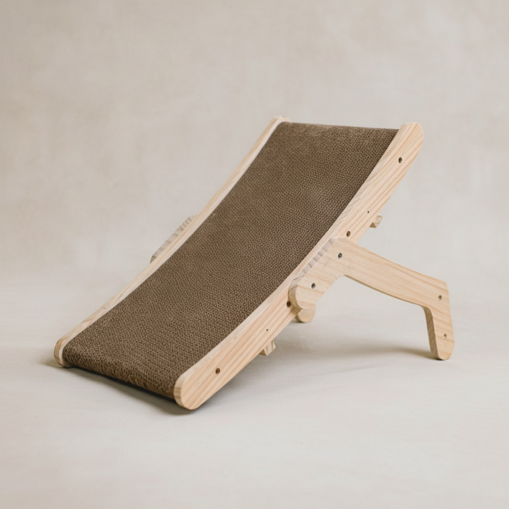 Curved cat scratcher lounge side view - 21.5 inch cardboard scratching pad
