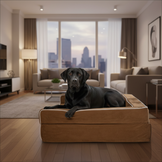 Premium 3 sided dog bed - supportive foam base with bolster edges for head and neck support