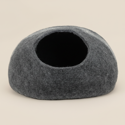 Cat bed cave with modern stripe design - premium wool felt construction for comfort