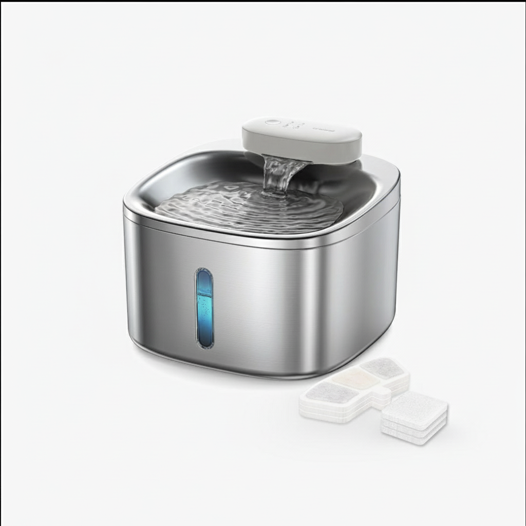 Cordless stainless steel pet water fountain 3.5L with wireless design for cats and dogs