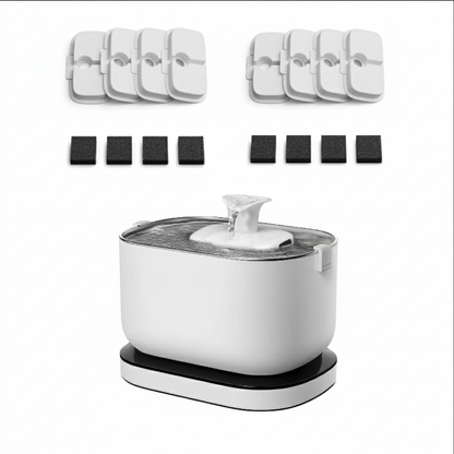 Cordless battery-operated pet water fountain in white, with 8 filters, and with 2.5L capacity for dogs and cats
