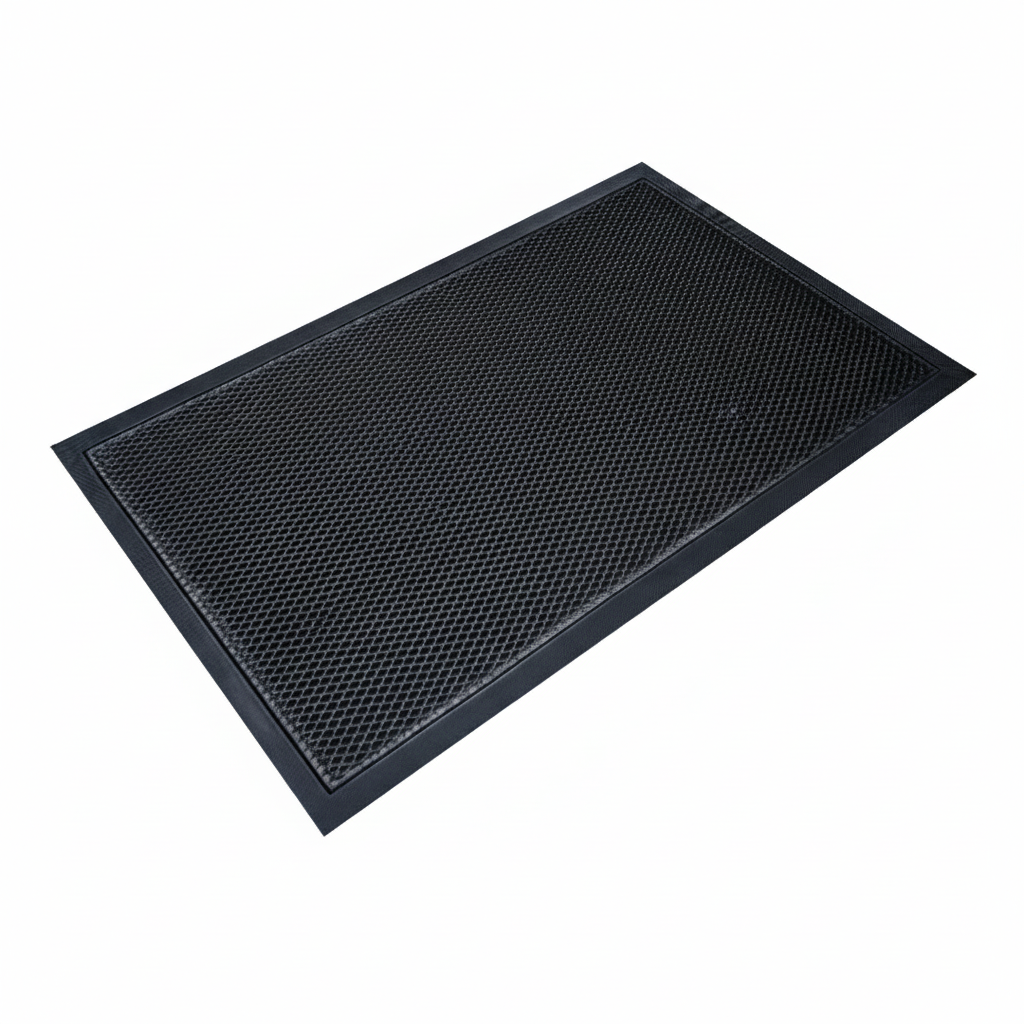 Black Outdoor dog mat in use showing easy-to-clean weatherproof material

