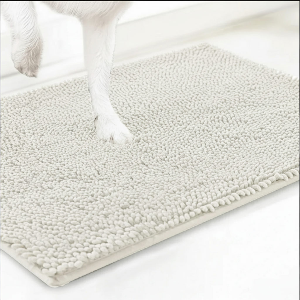 Ultra-absorbent microfiber dog door mat with chenille texture for muddy paws