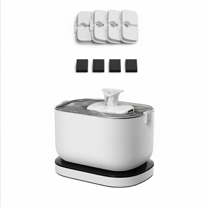 Cordless battery-operated pet water fountain in white, with 4 filters, and with 2.5L capacity for dogs and cats
