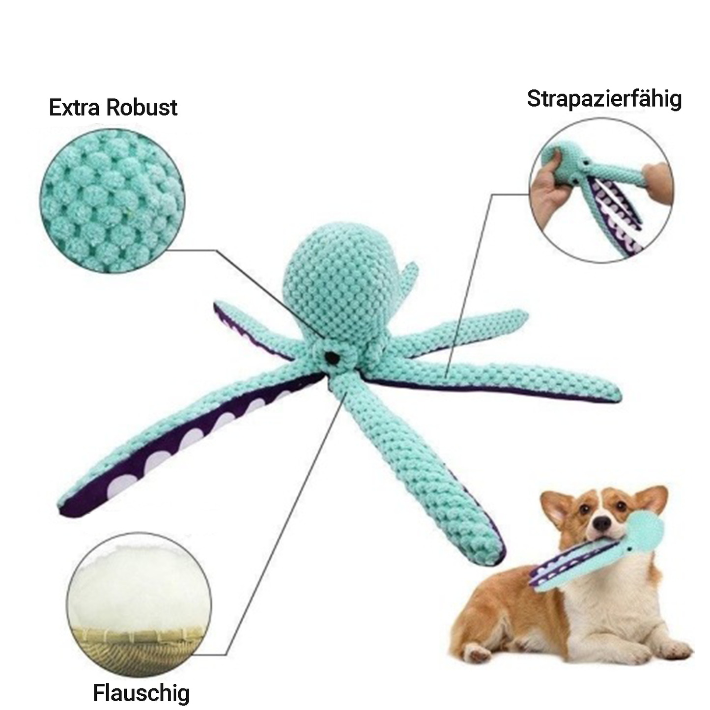 Luno Octopus Dog Toy — available in Green and Purple