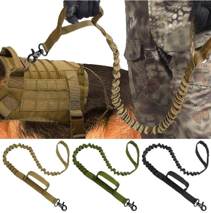 Tactical Double Handle Dog Leash — bungee design with padded double handle