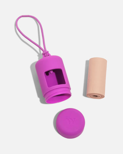 Tula Dog Poop Bag Holder — clips onto any leash or tote with an elastic strap
