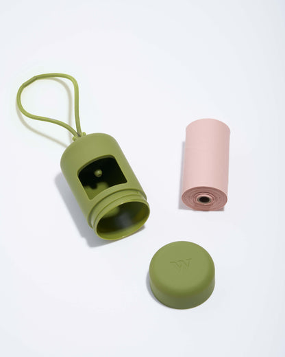 Tula Dog Poop Bag Holder — clips onto any leash or tote with an elastic strap